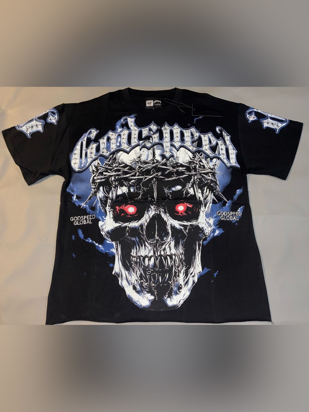 Godspeed Skull Tee with Red Accent Black Oversized